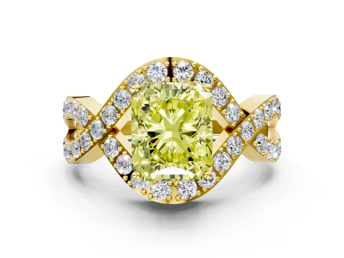 Yellow gold Fancy Yellow Radiant  Solitaire Twist Band Pavé Diamond Engagement Ring_32