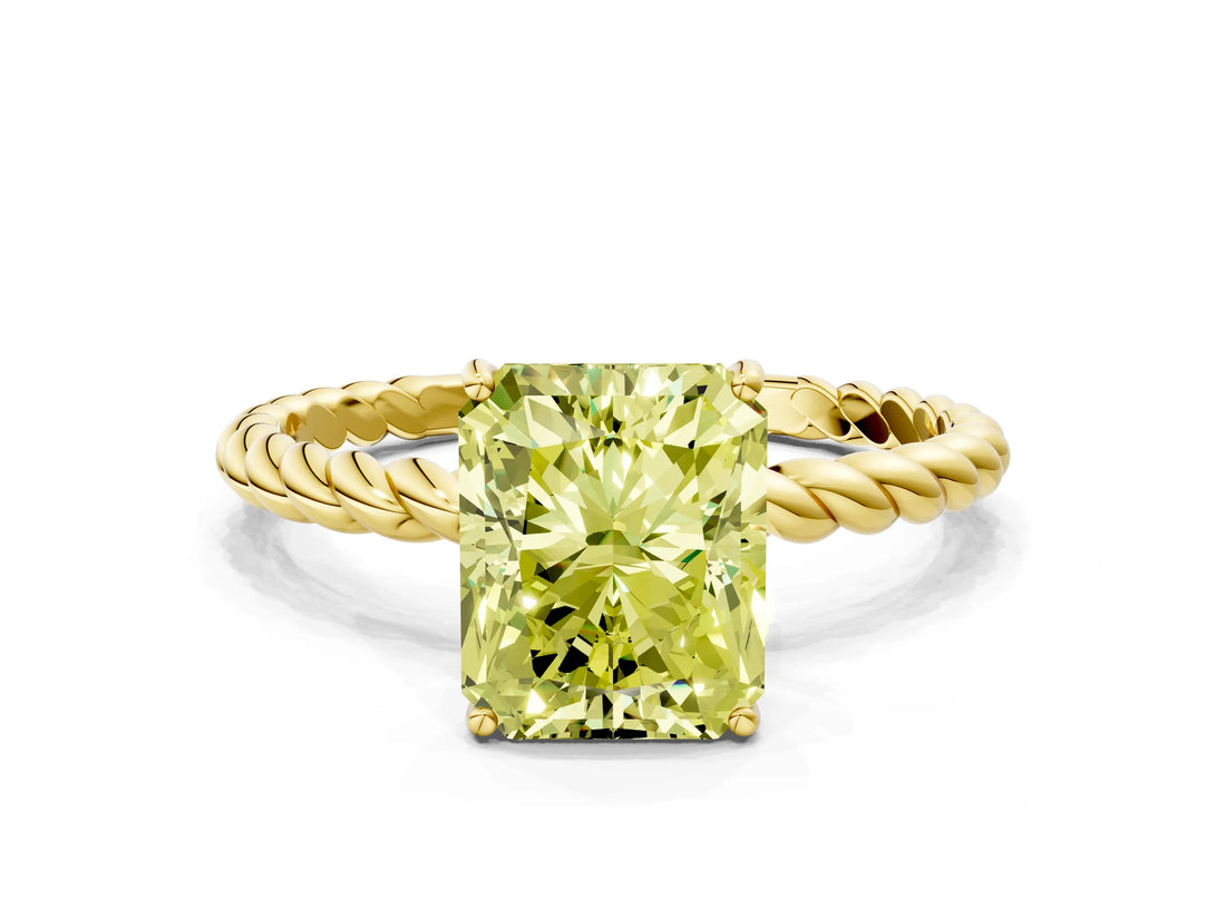 Yellow gold Fancy Yellow Radiant  Solitaire Twist Band Ring with Four-Prong Setting_68