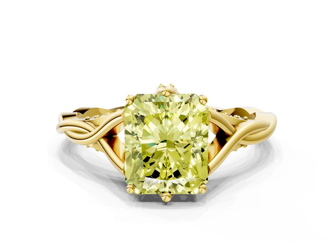 Yellow gold Fancy Yellow Radiant  Solitaire Twist Band Six-Prong Setting