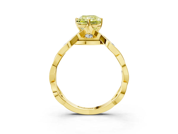 Yellow gold Fancy Yellow Radiant  Solitaire Twist Band with Leaf Prong Setting