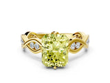 Yellow gold Fancy Yellow Radiant  Solitaire Twist Band with Leaf Prong Setting