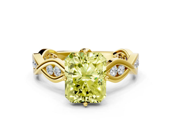 Yellow gold Fancy Yellow Radiant  Solitaire Twist Band with Leaf Prong Setting