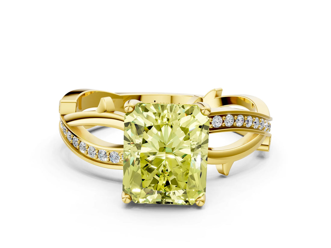 Yellow gold Fancy Yellow Radiant  Solitaire Twist Band with Pavé Accents and Four-Prong Setting_19