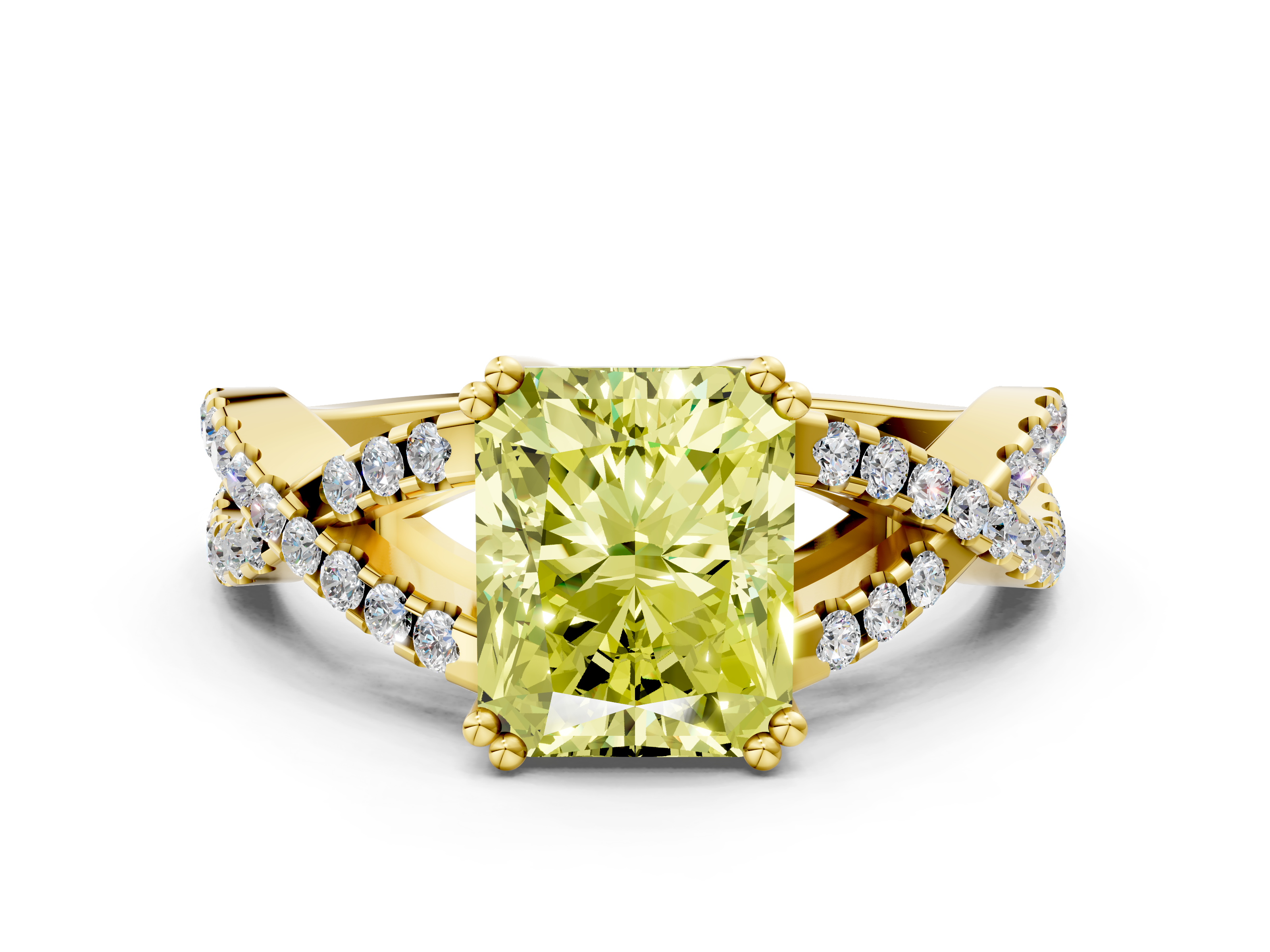 Yellow gold Fancy Yellow Radiant  Solitaire Twist Band with Pavé Setting and Four-Prong Setting_17