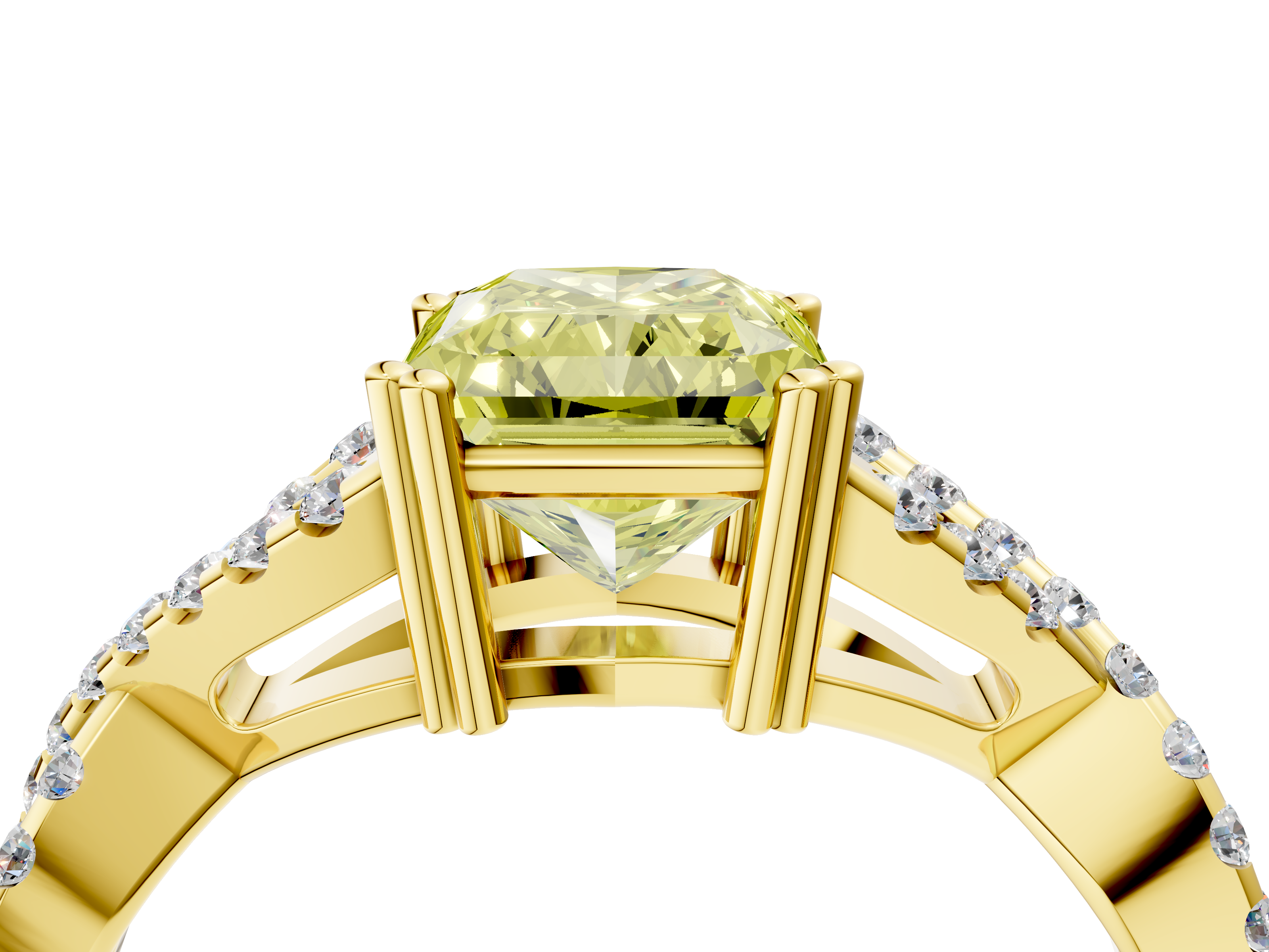 Yellow gold Fancy Yellow Radiant  Solitaire Twist Band with Pavé Setting and Four-Prong Setting_21