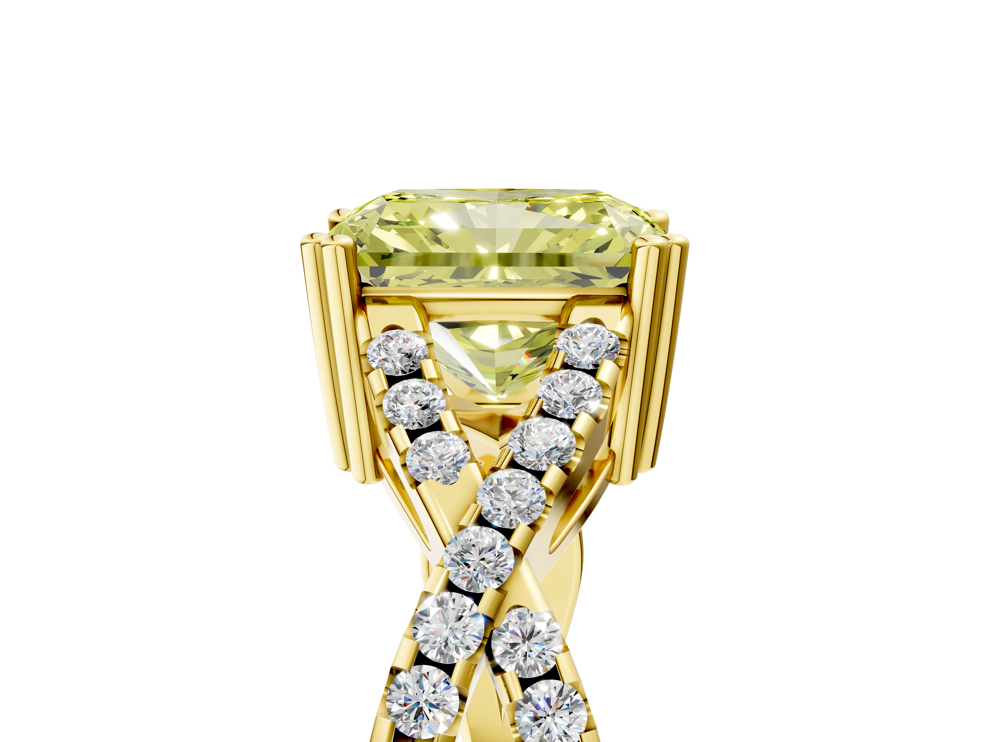Yellow gold Fancy Yellow Radiant  Solitaire Twist Band with Pavé Setting and Four-Prong Setting_22