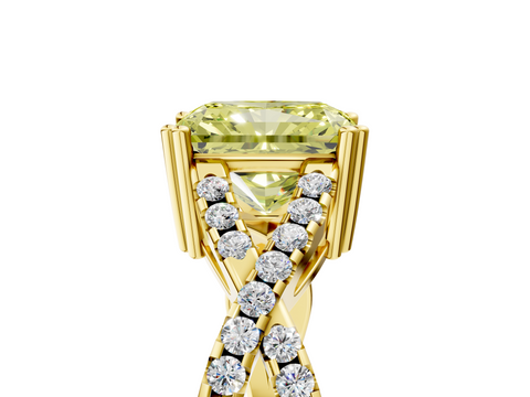 Yellow gold Fancy Yellow Radiant  Solitaire Twist Band with Pavé Setting and Four-Prong Setting_22