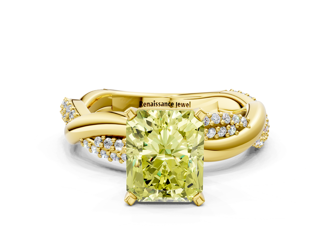 Yellow gold Fancy Yellow Radiant  Solitaire Twist Band with Pave Prong Setting_35