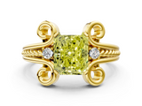 Yellow gold Fancy Yellow Radiant  Solitaire Twisted Band Scroll Prong Ring_3