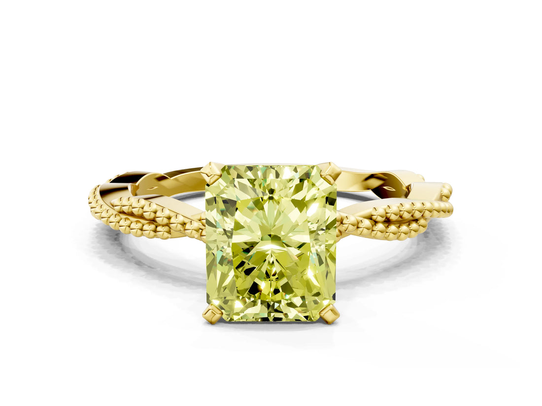 Yellow gold Fancy Yellow Radiant  Solitaire Twisted Band with Bead Prong Setting_343