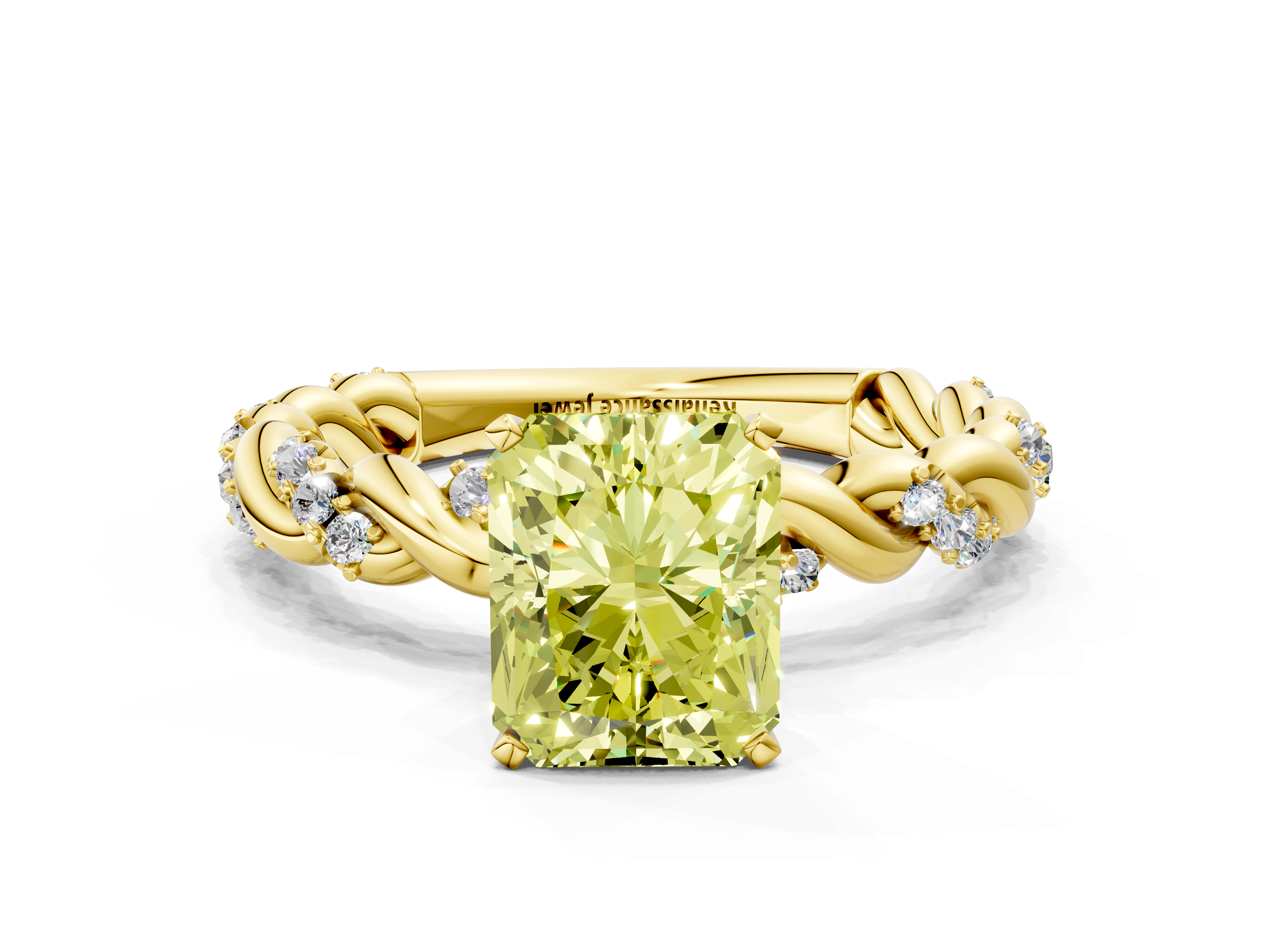 Yellow gold Fancy Yellow Radiant  Solitaire Twisted Band with Pavé Accents and Four-Prong Setting_3