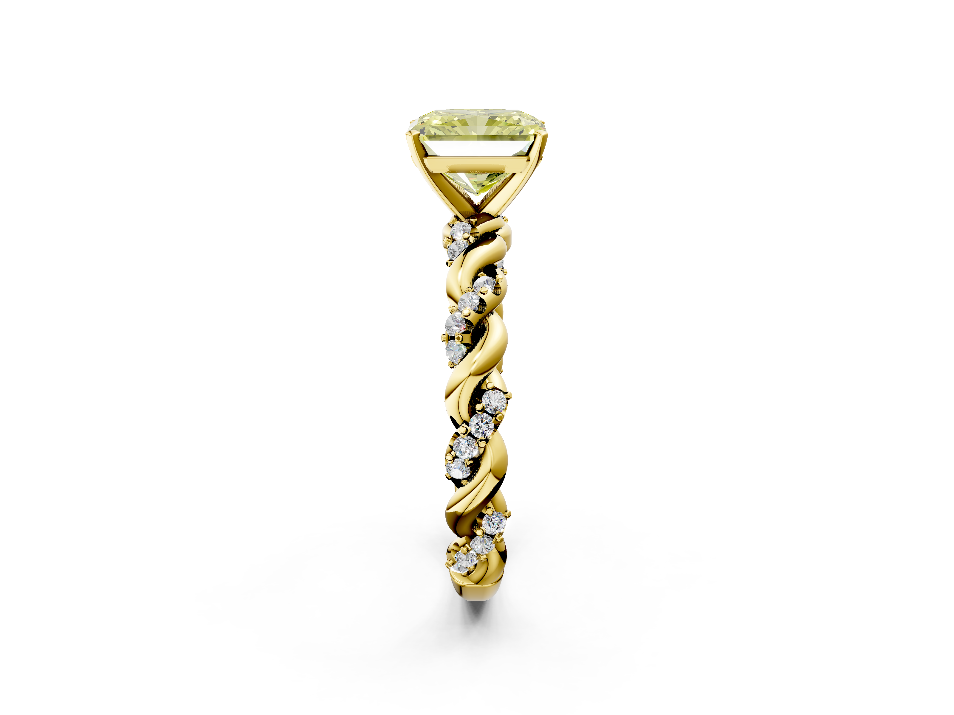 Yellow gold Fancy Yellow Radiant  Solitaire Twisted Band with Pavé Accents and Four-Prong Setting_5