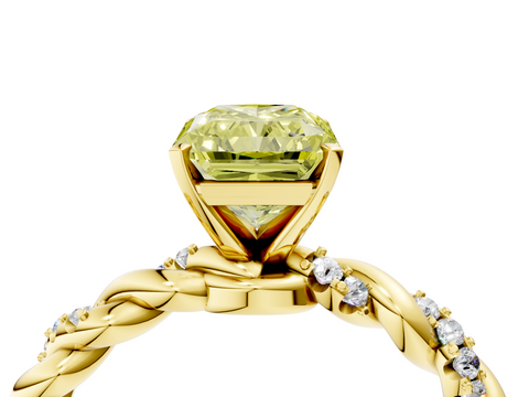 Yellow gold Fancy Yellow Radiant  Solitaire Twisted Band with Pavé Accents and Four-Prong Setting_7