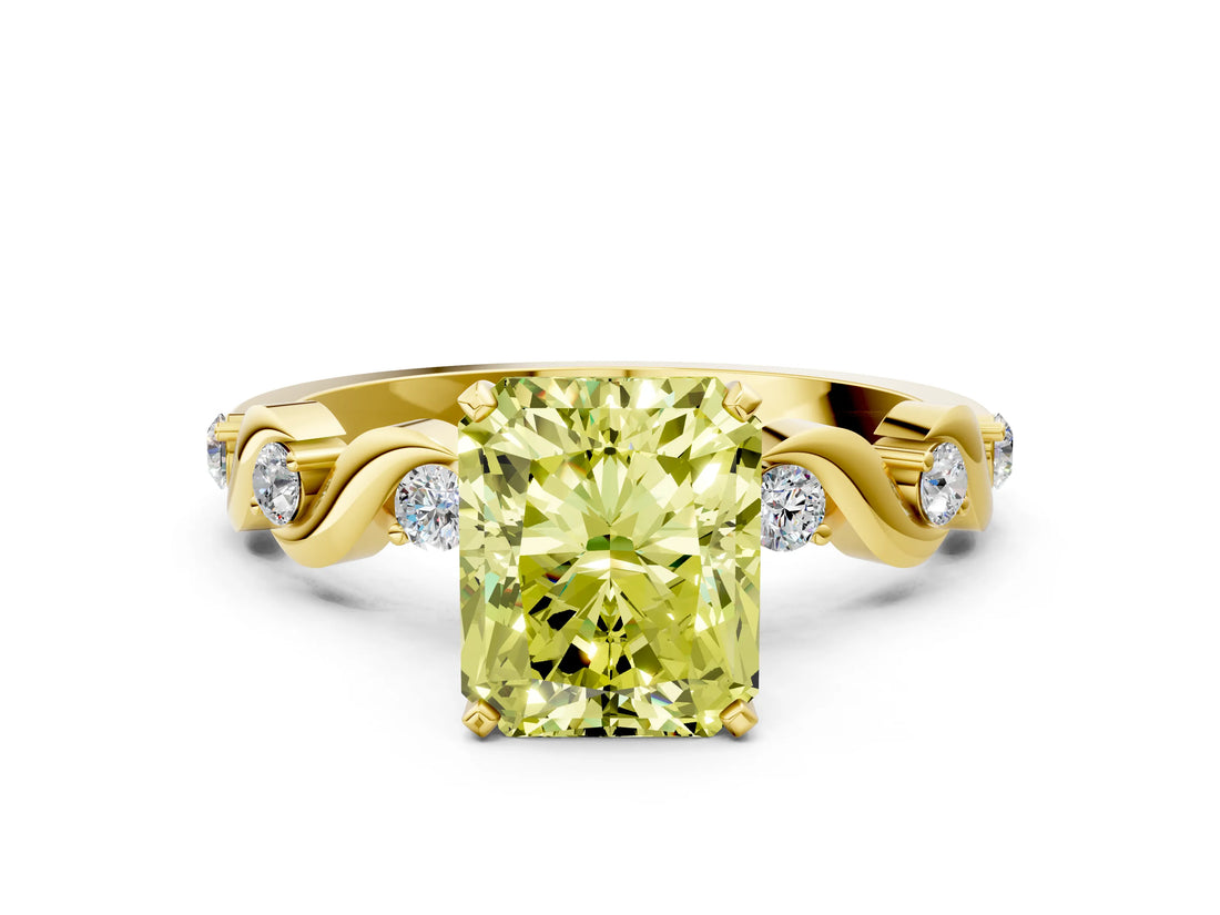 Yellow gold Fancy Yellow Radiant  Solitaire Twisted Band with Prong Setting