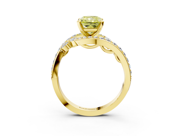 Yellow gold Fancy Yellow Radiant  Solitaire with Pavé Twist Band and Four-Prong Setting