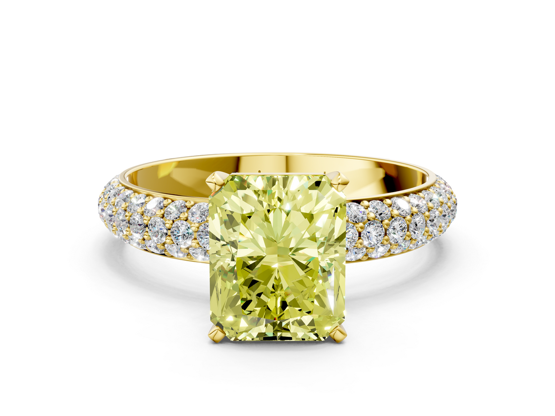 Yellow gold Fancy Yellow Radiant  Solitaire with Pave Band and Four-Prong Setting_3