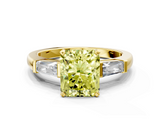Yellow gold Fancy Yellow Radiant  Solitaire with Tapered Baguette Side Stones on a Classic Band with Four-Prong Setting_70