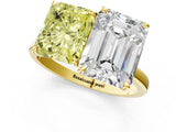 Yellow gold Fancy Yellow Radiant  and Emerald Cut Toi Moi Ring with Prong Setting_47