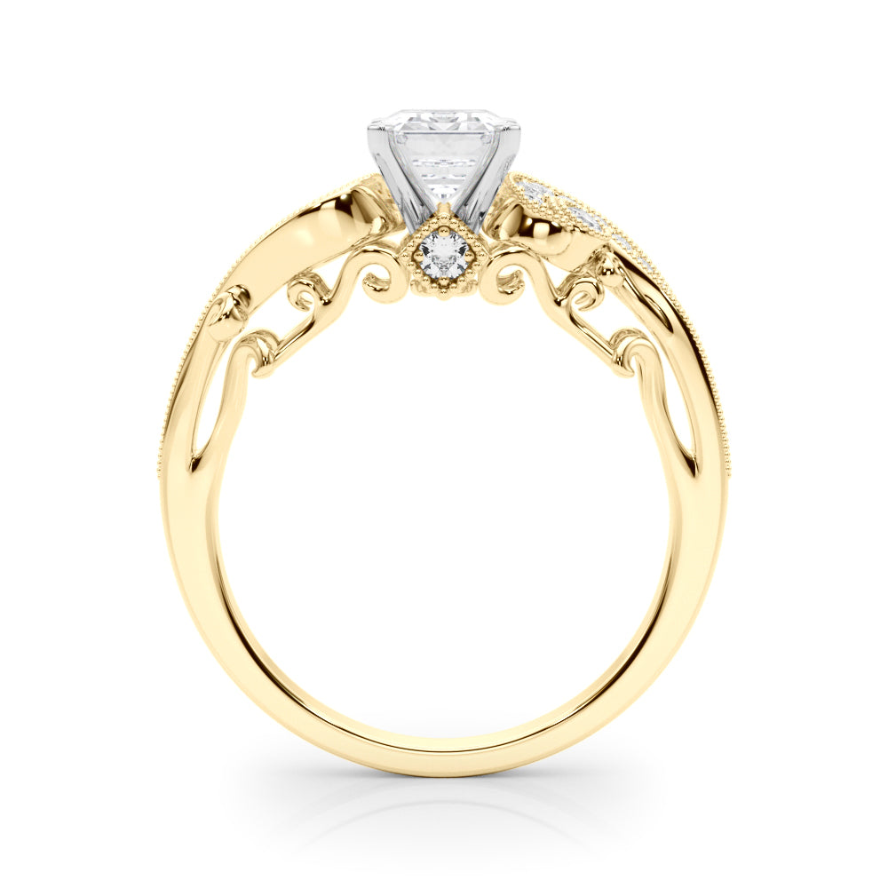 Yellow gold Fancy Yellow Radiant cut Solitaire with Milgrain Pave Band and Four-Prong Setting 2