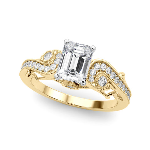 Yellow gold Fancy Yellow Radiant cut Solitaire with Milgrain Pave Band and Four-Prong Setting
