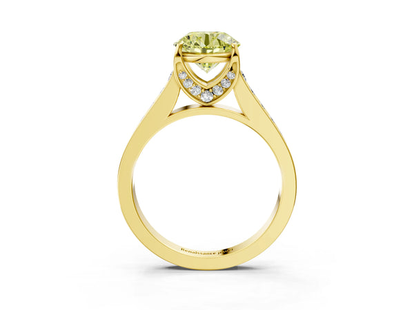 Yellow gold Fancy Yellow Round  Brilliant Cut Diamond Engagement Ring with Pavé Band and Four-Prong Setting