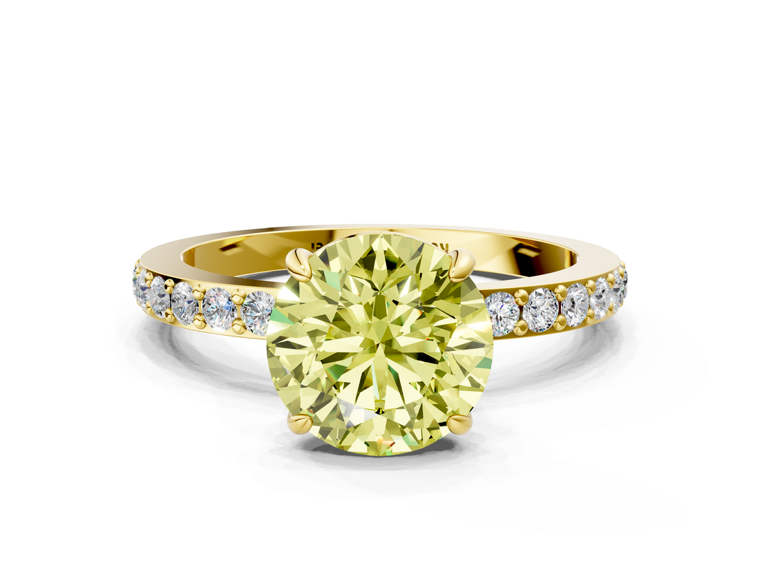 Yellow gold Fancy Yellow Round  Brilliant Pavé Band Solitaire with Four-Prong Setting_17