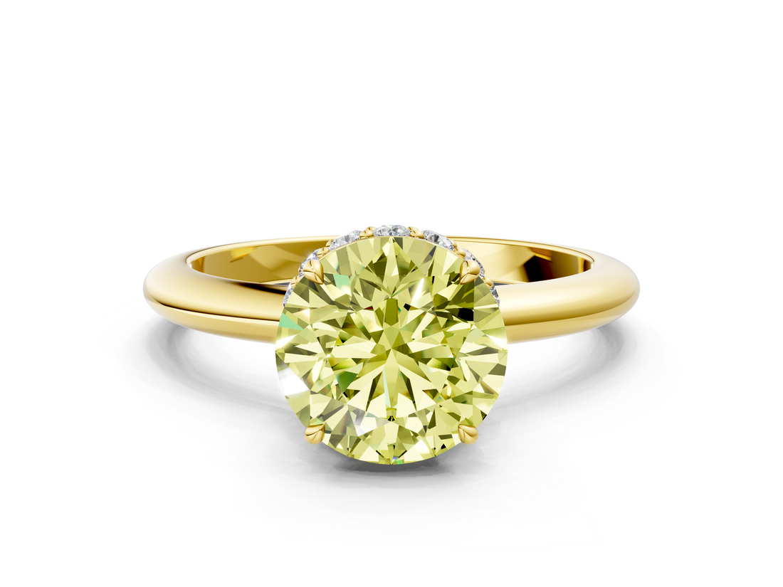 Yellow gold Fancy Yellow Round  Brilliant Solitaire Engagement Ring with Six-Prong Setting and Classic Band