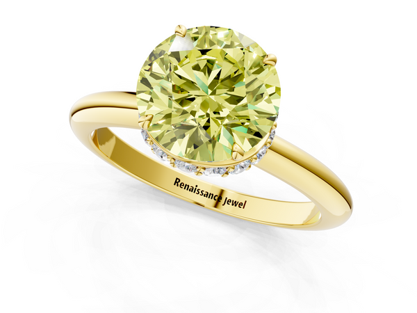 Yellow gold Fancy Yellow Round  Brilliant Solitaire Engagement Ring with Six-Prong Setting and Classic Band