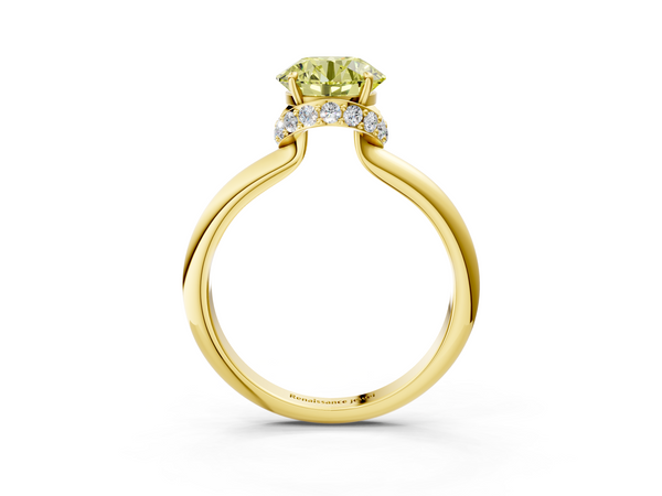 Yellow gold Fancy Yellow Round  Brilliant Solitaire Engagement Ring with Six-Prong Setting and Classic Band