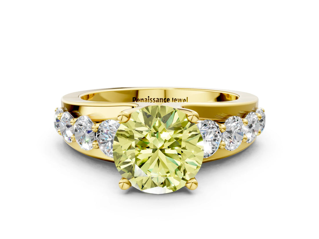 Yellow gold Fancy Yellow Round  Brilliant Solitaire with Side Stones on a Pave Band and Four-Prong Setting_24