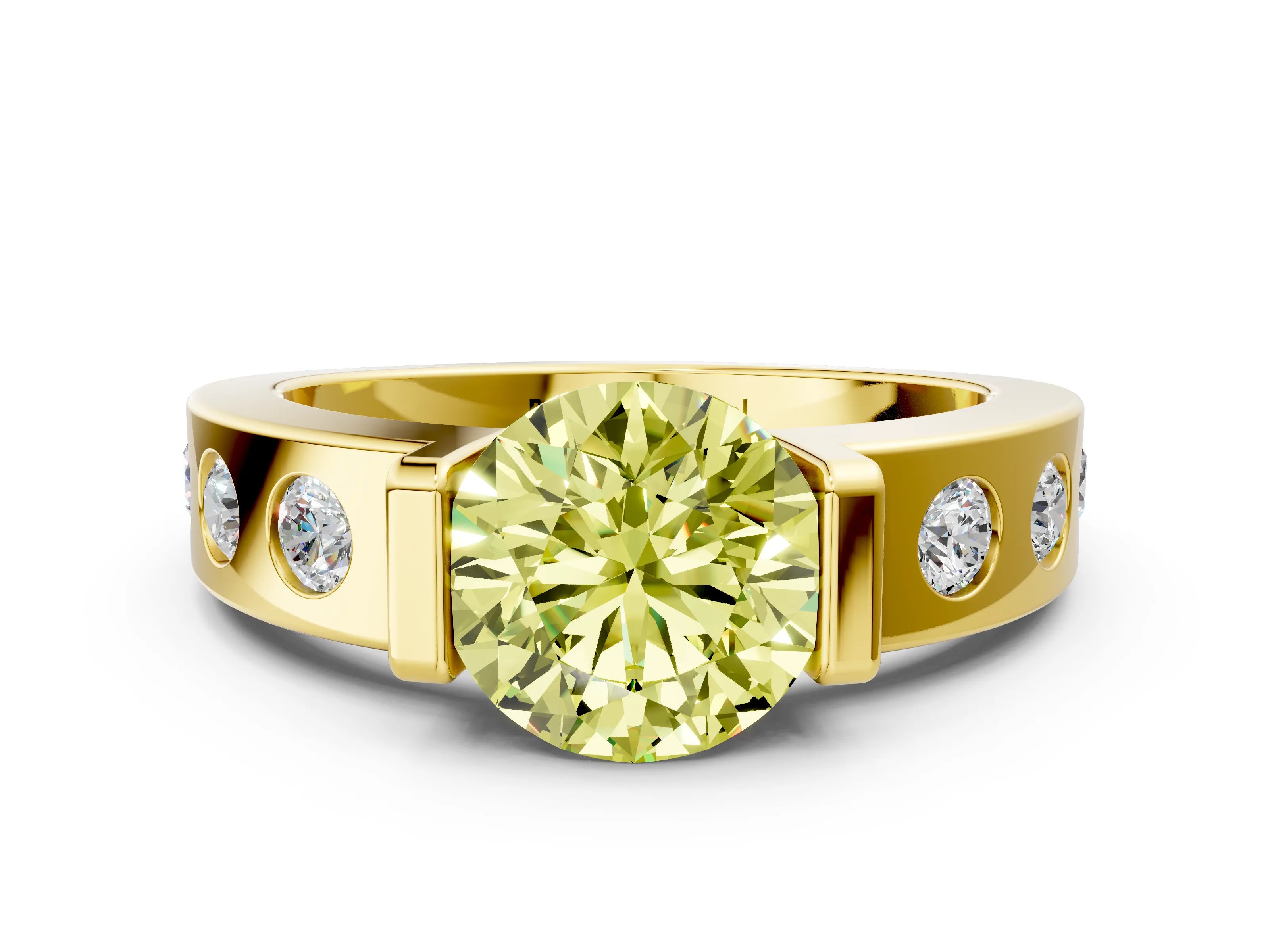 Yellow gold Fancy Yellow Round Cut Brilliant Channel-Set Diamond Ring with Bezel Prong Setting
