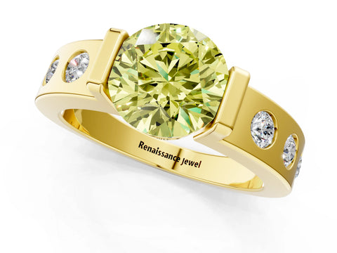 Yellow gold Fancy Yellow Round Cut Brilliant Channel-Set Diamond Ring with Bezel Prong Setting_1
