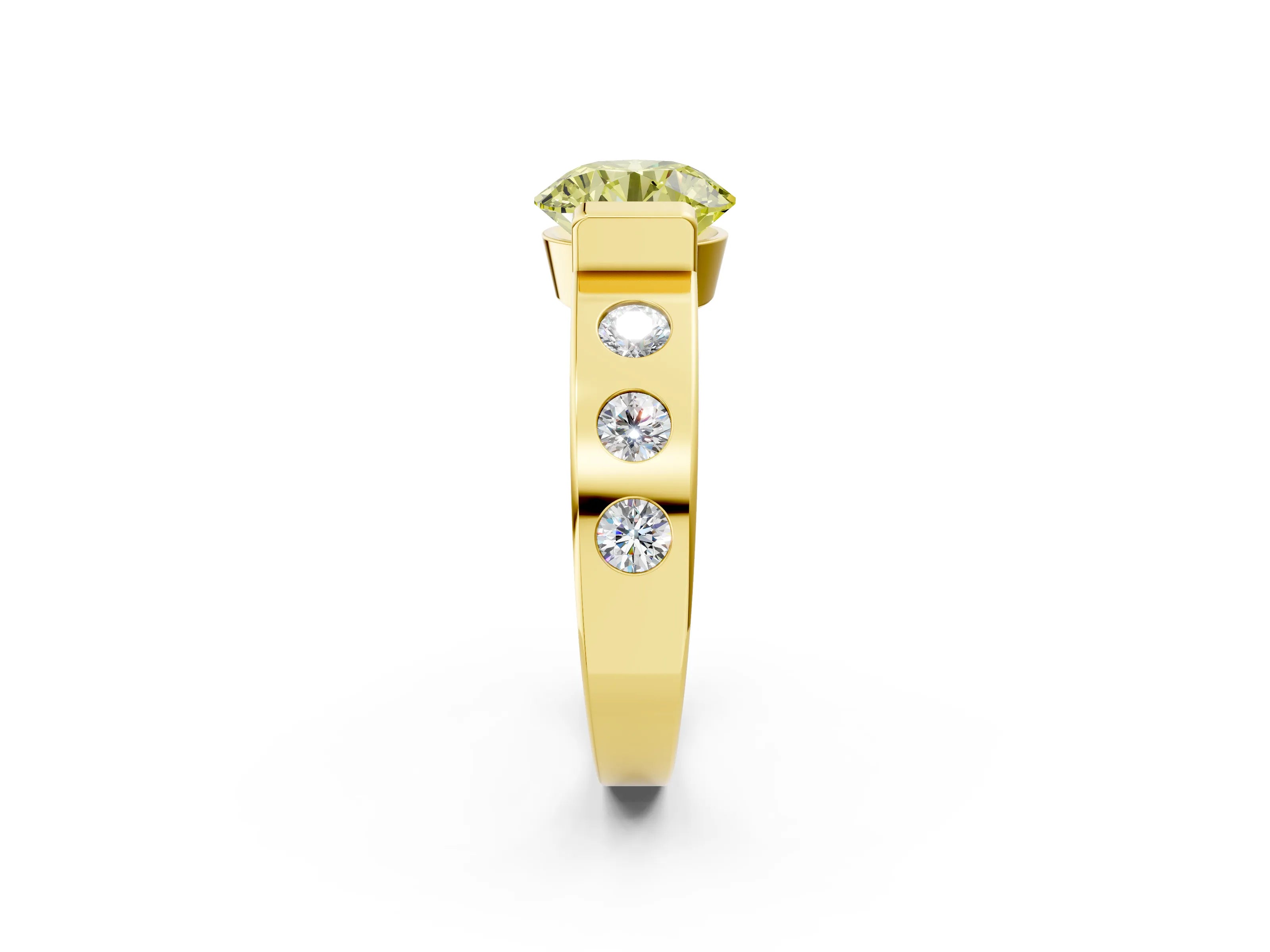 Yellow gold Fancy Yellow Round Cut Brilliant Channel-Set Diamond Ring with Bezel Prong Setting_2
