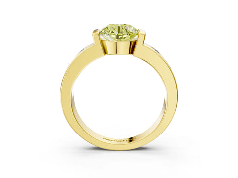 Yellow gold Fancy Yellow Round Cut Brilliant Channel-Set Diamond Ring with Bezel Prong Setting_3