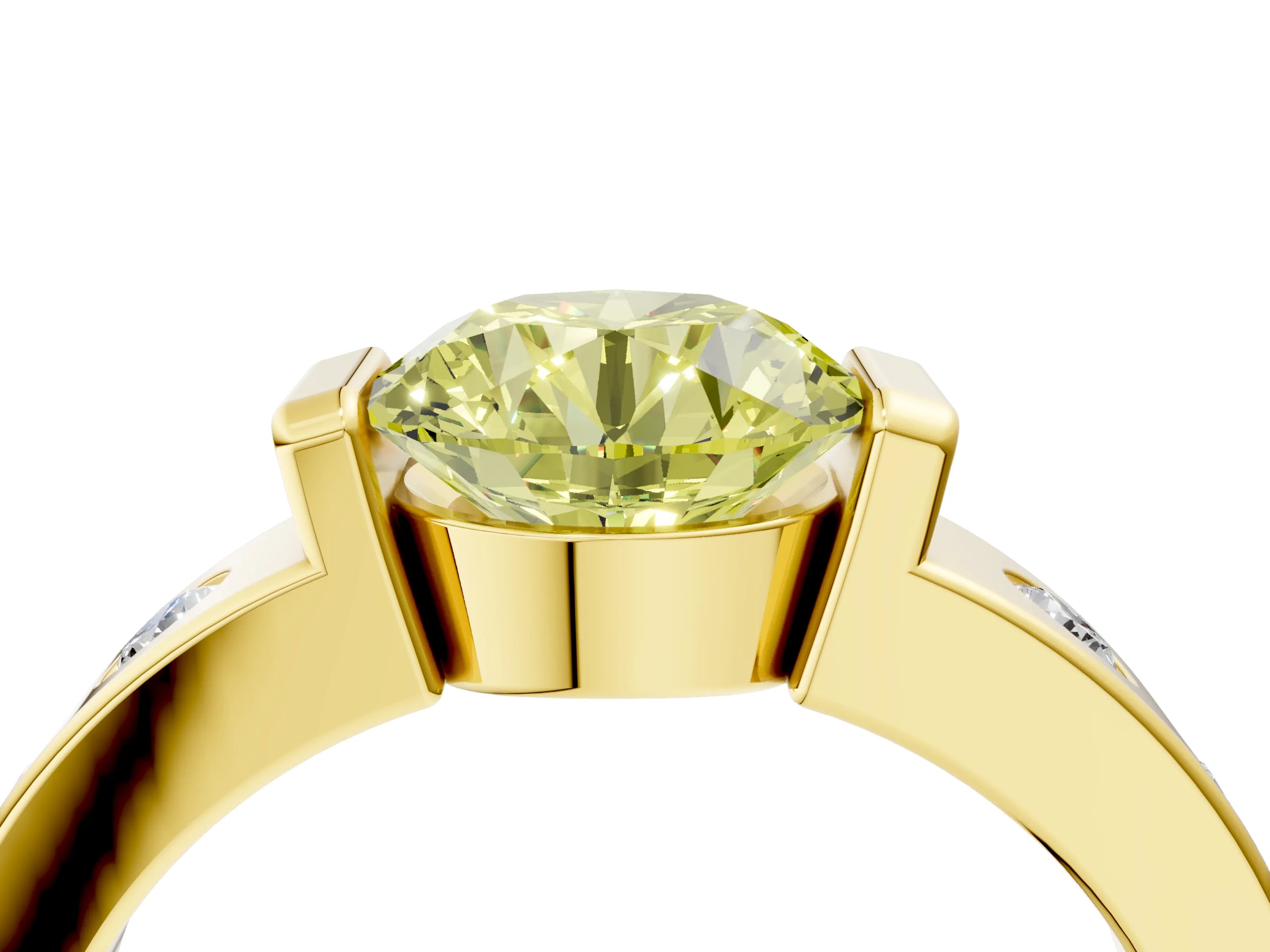 Yellow gold Fancy Yellow Round Cut Brilliant Channel-Set Diamond Ring with Bezel Prong Setting_4
