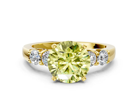 Yellow gold Fancy Yellow Round Cut Brilliant Diamond Five-Stone Engagement Ring with Prong Setting on a Classic Band_3