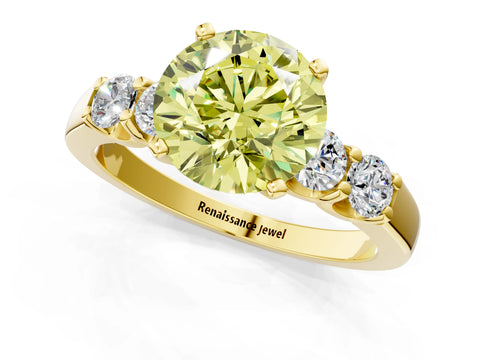 Yellow gold Fancy Yellow Round Cut Brilliant Diamond Five-Stone Engagement Ring with Prong Setting on a Classic Band_4