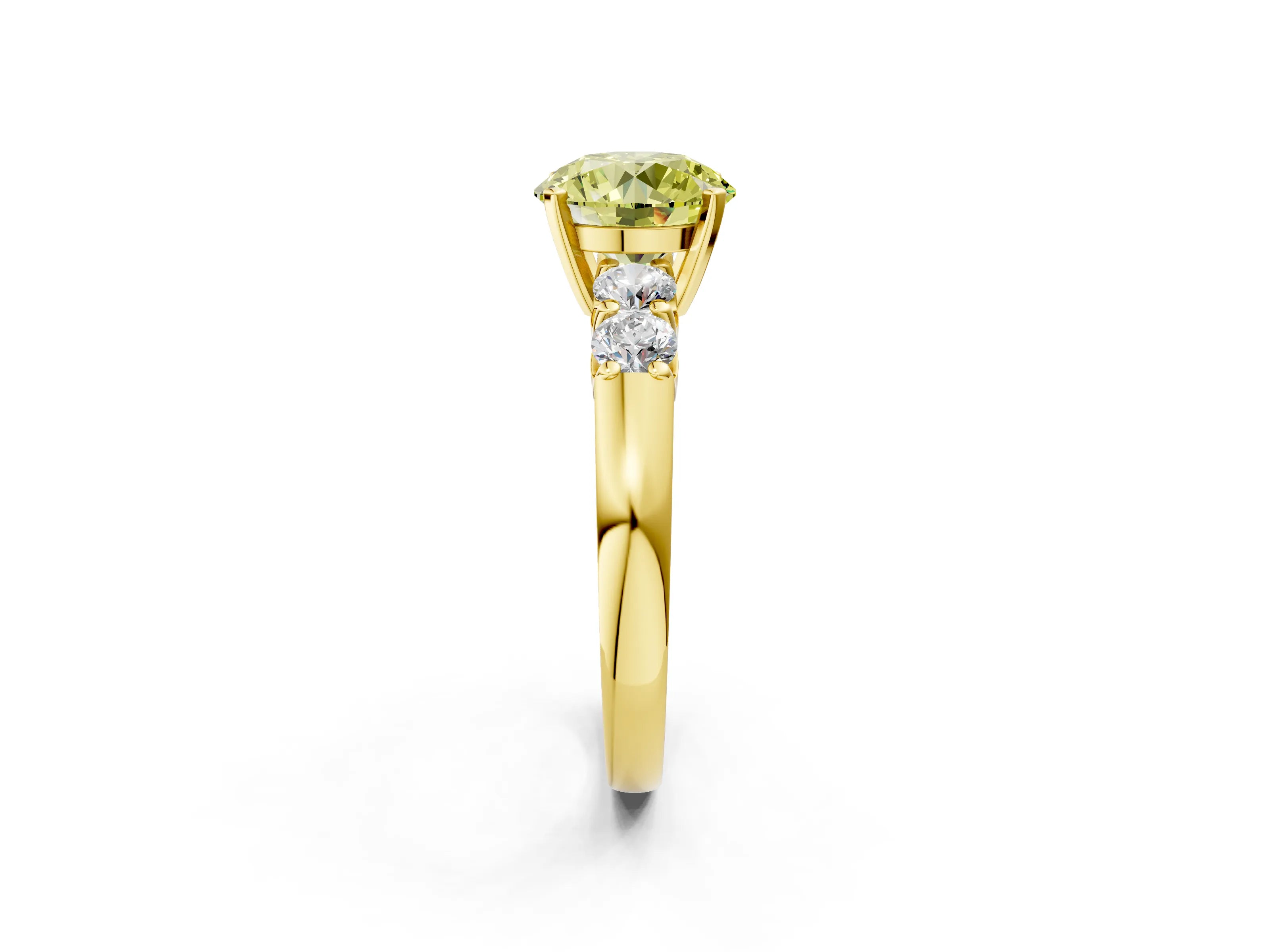 Yellow gold Fancy Yellow Round Cut Brilliant Diamond Five-Stone Engagement Ring with Prong Setting on a Classic Band_5