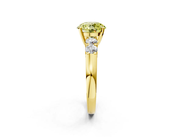 Yellow gold Fancy Yellow Round Cut Brilliant Diamond Five-Stone Engagement Ring with Prong Setting on a Classic Band