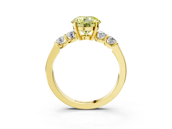 Yellow gold Fancy Yellow Round Cut Brilliant Diamond Five-Stone Engagement Ring with Prong Setting on a Classic Band