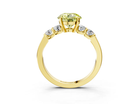 Yellow gold Fancy Yellow Round Cut Brilliant Diamond Five-Stone Engagement Ring with Prong Setting on a Classic Band_6