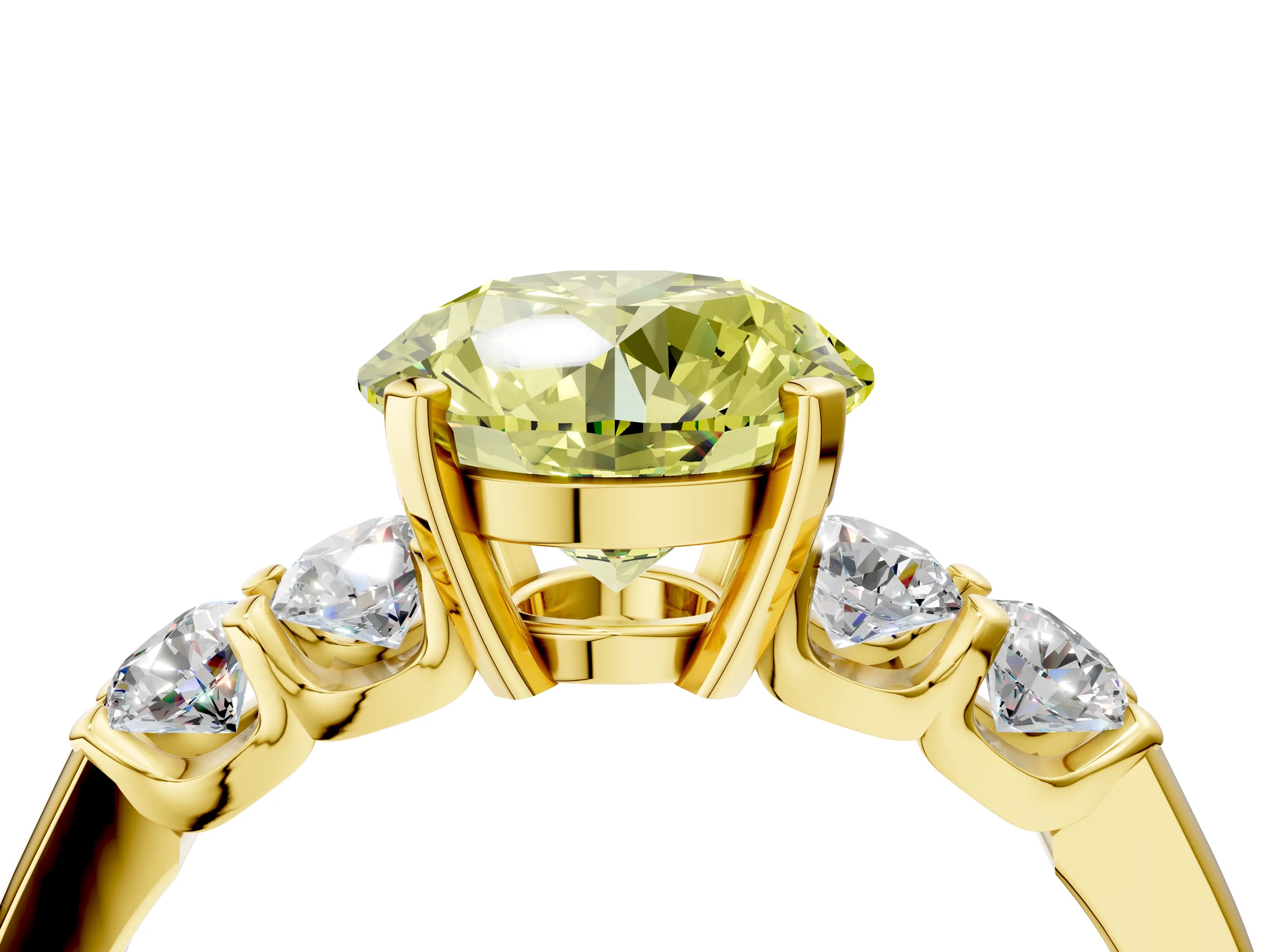Yellow gold Fancy Yellow Round Cut Brilliant Diamond Five-Stone Engagement Ring with Prong Setting on a Classic Band_7