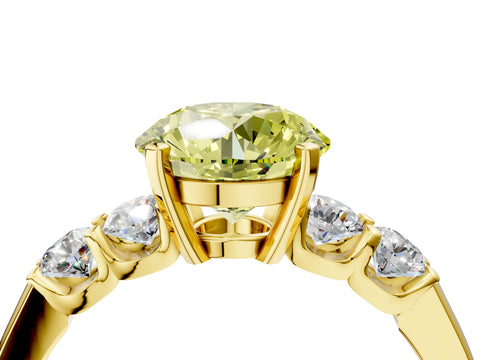 Yellow gold Fancy Yellow Round Cut Brilliant Diamond Five-Stone Engagement Ring with Prong Setting on a Classic Band_7