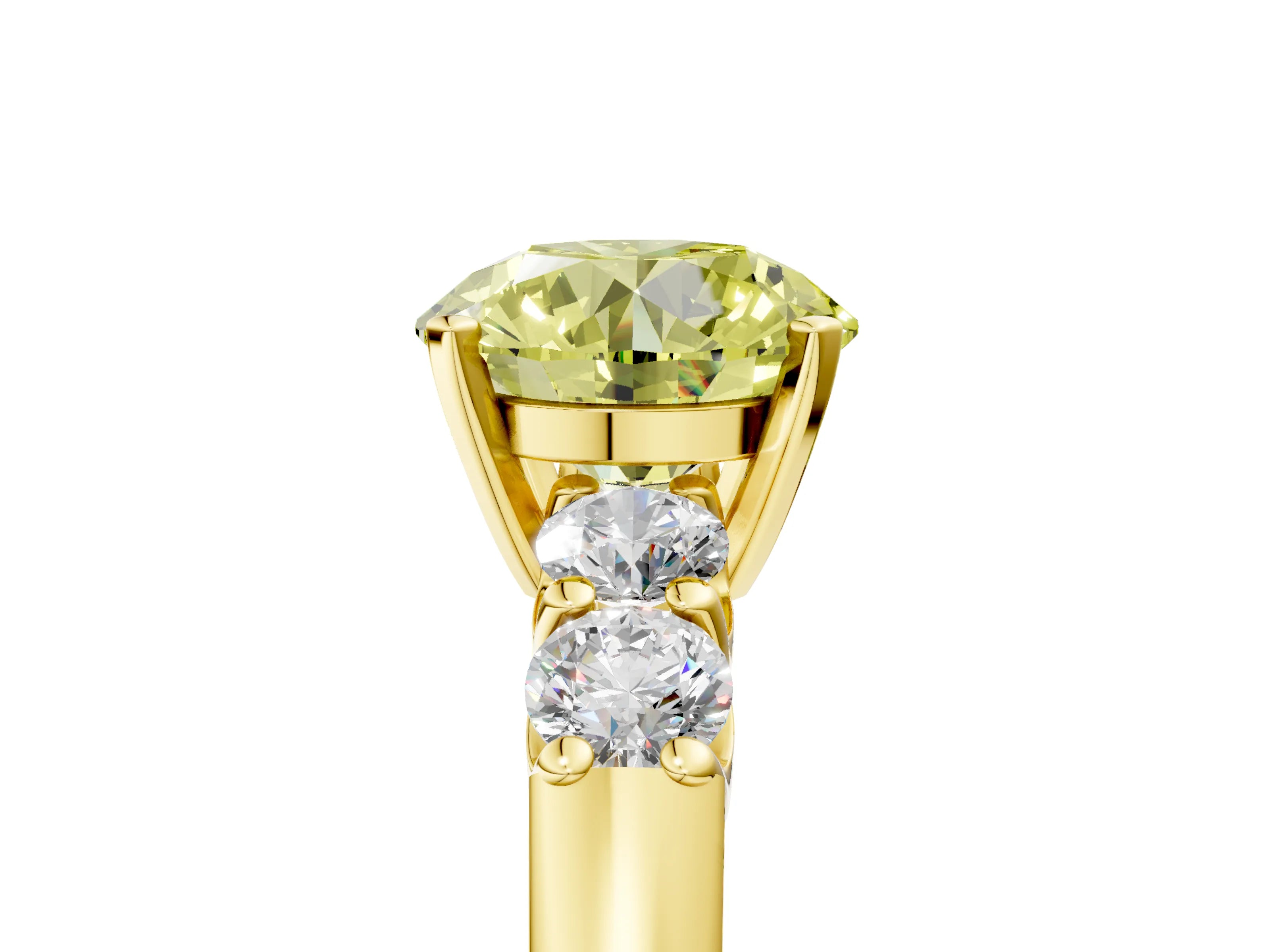 Yellow gold Fancy Yellow Round Cut Brilliant Diamond Five-Stone Engagement Ring with Prong Setting on a Classic Band_8