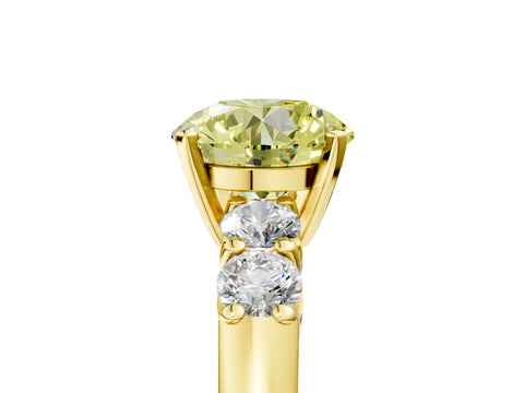 Yellow gold Fancy Yellow Round Cut Brilliant Diamond Five-Stone Engagement Ring with Prong Setting on a Classic Band_8