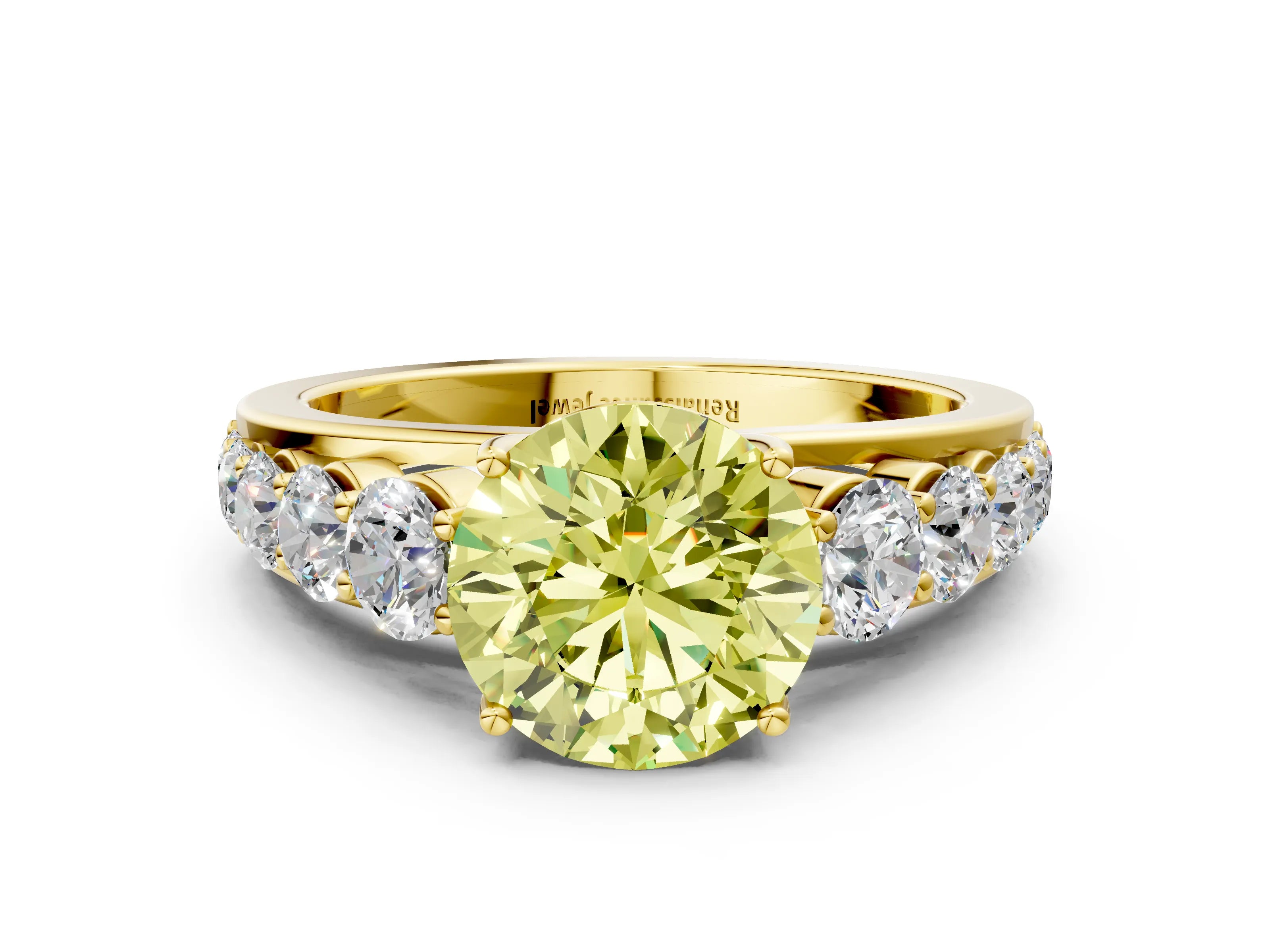 Yellow gold Fancy Yellow Round Cut Brilliant Diamond Pavé Band with Six-Prong Setting