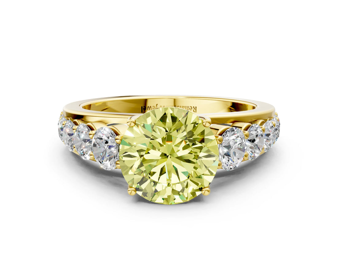 Yellow gold Fancy Yellow Round Cut Brilliant Diamond Pavé Band with Six-Prong Setting