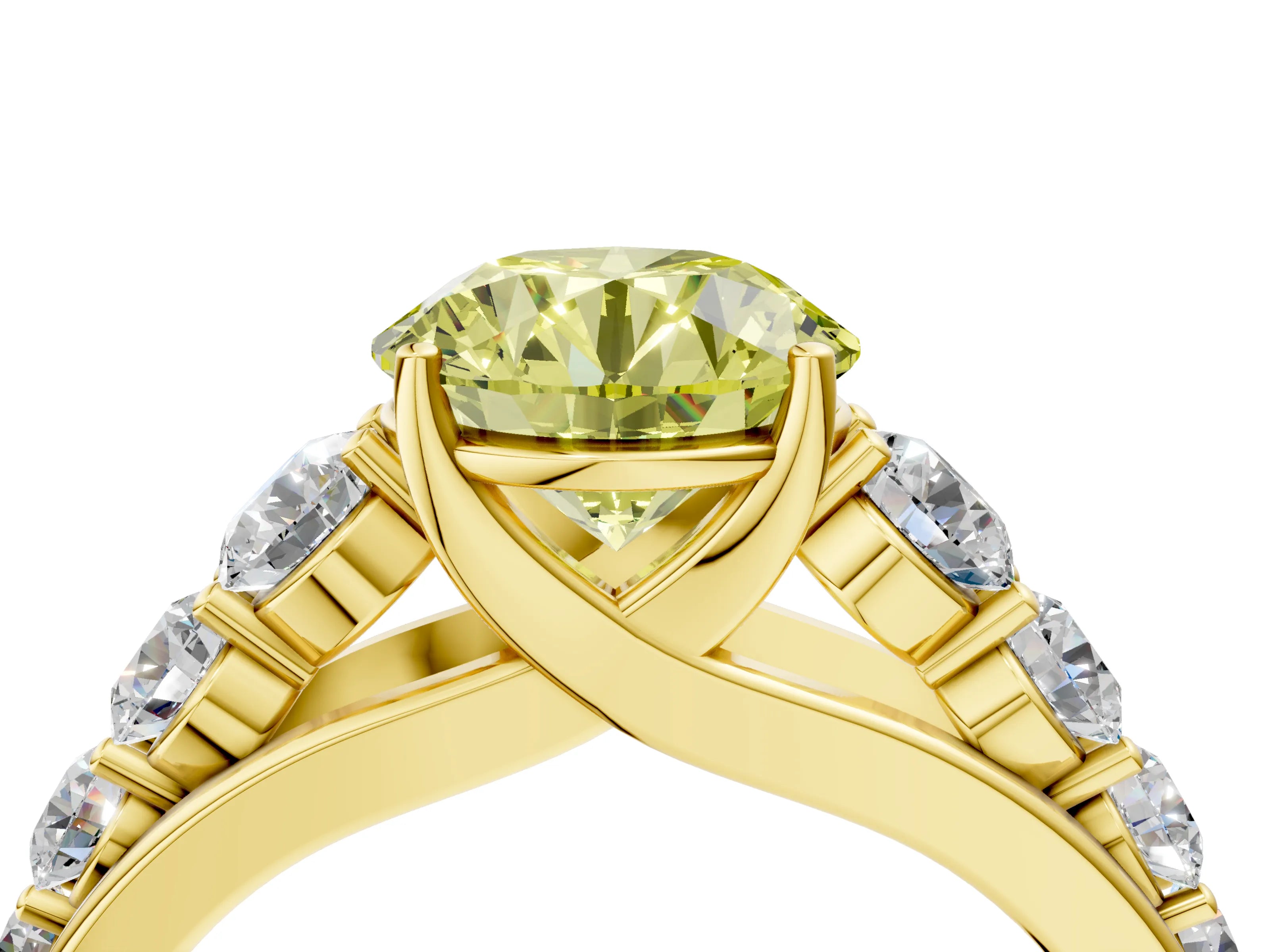 Yellow gold Fancy Yellow Round Cut Brilliant Diamond Pavé Band with Six-Prong Setting_4