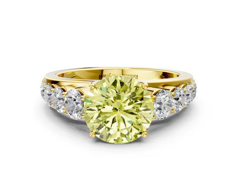 Yellow gold Fancy Yellow Round Cut Brilliant Diamond Pavé Band with Six-Prong Setting