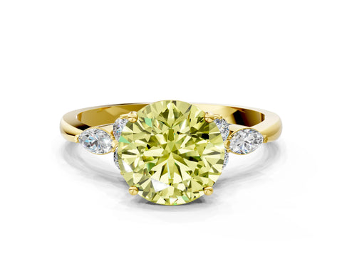 Yellow gold Fancy Yellow Round Cut Brilliant Diamond Solitaire Ring with Pear Side Stones and Four-Prong Setting_3